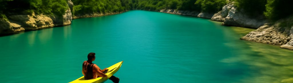 un homme faisant du canoe kayak comme activité nautique dans le Verdon